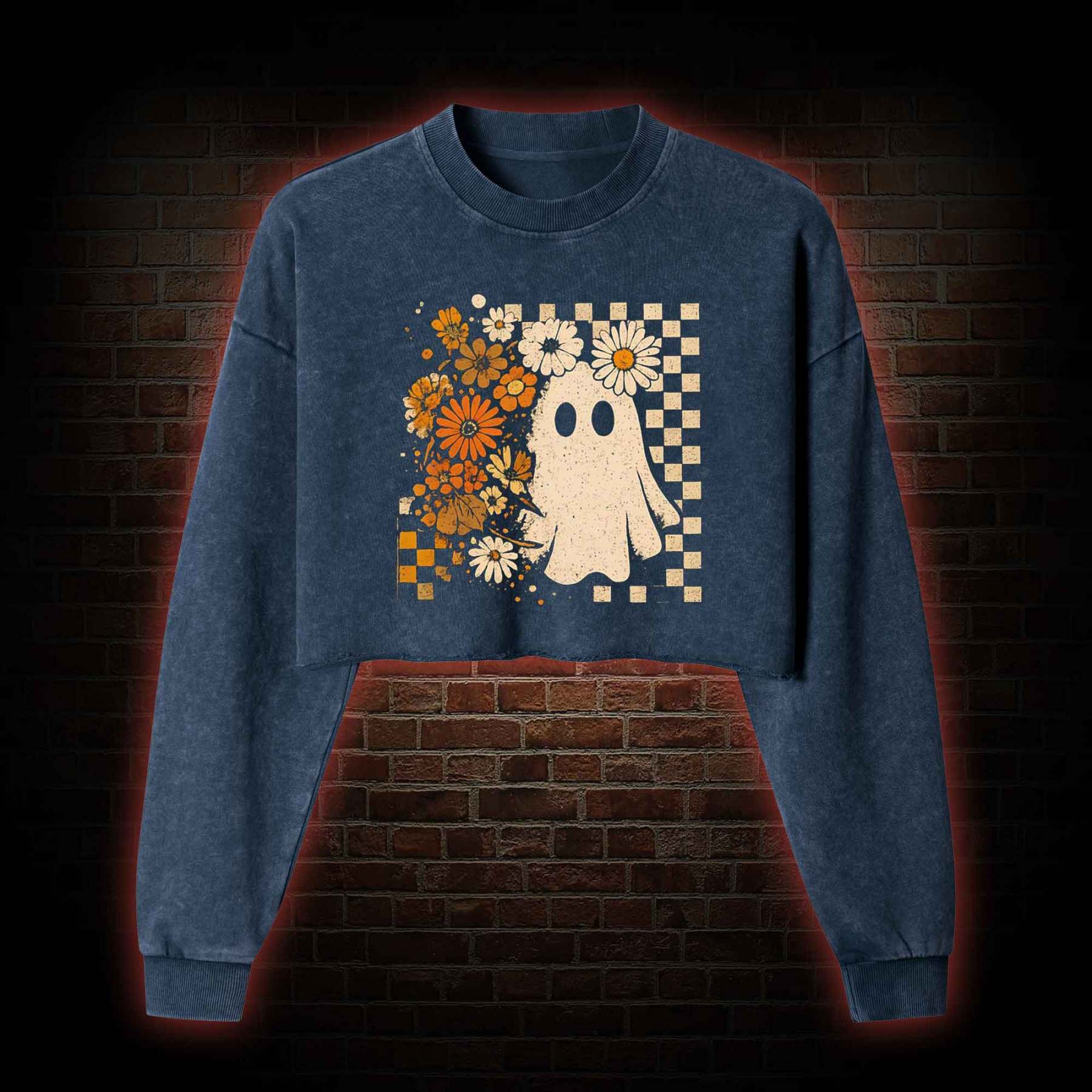Groovy Ghost Washed Cropped Sweatshirts