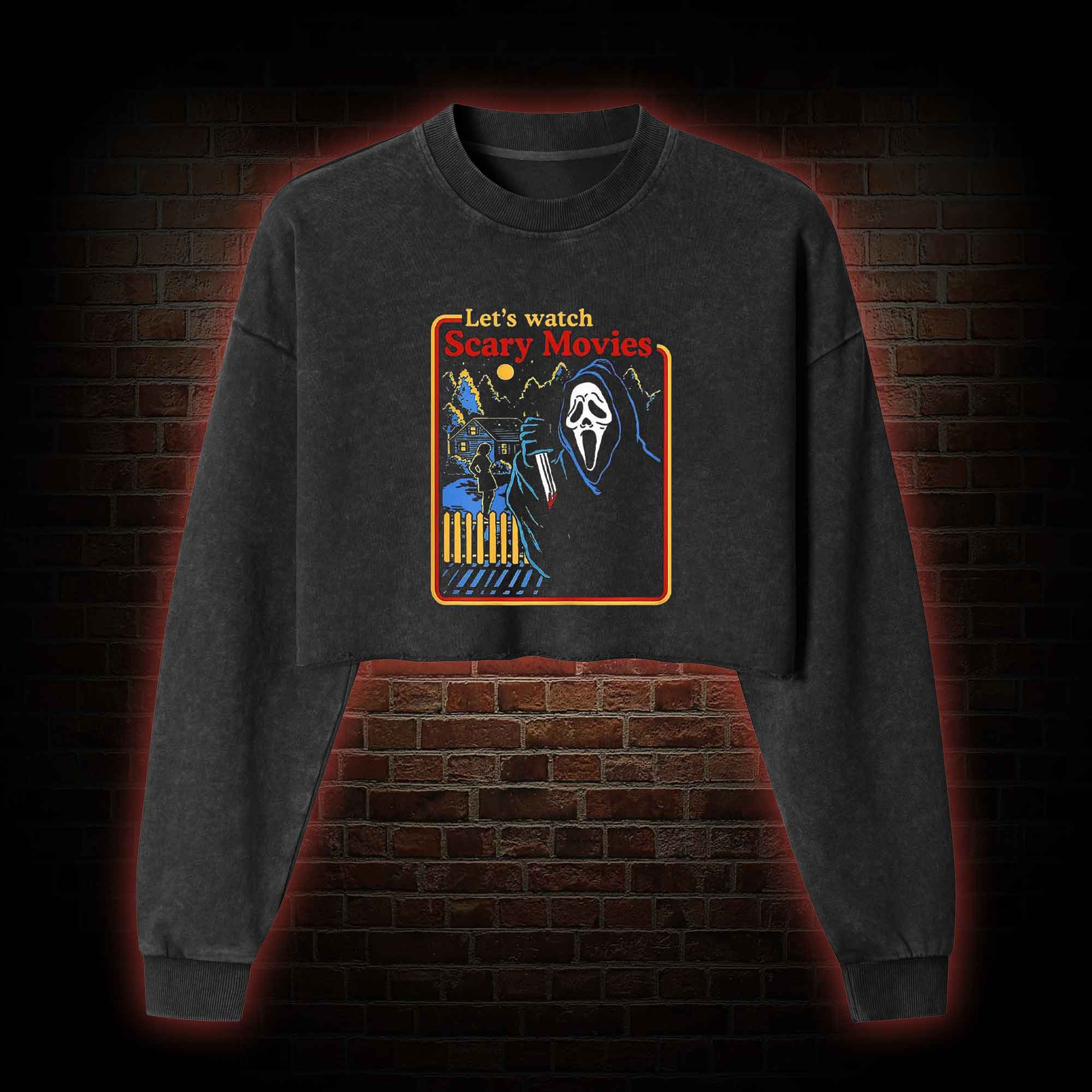 Let's Watch Scary Washed Cropped Sweatshirts