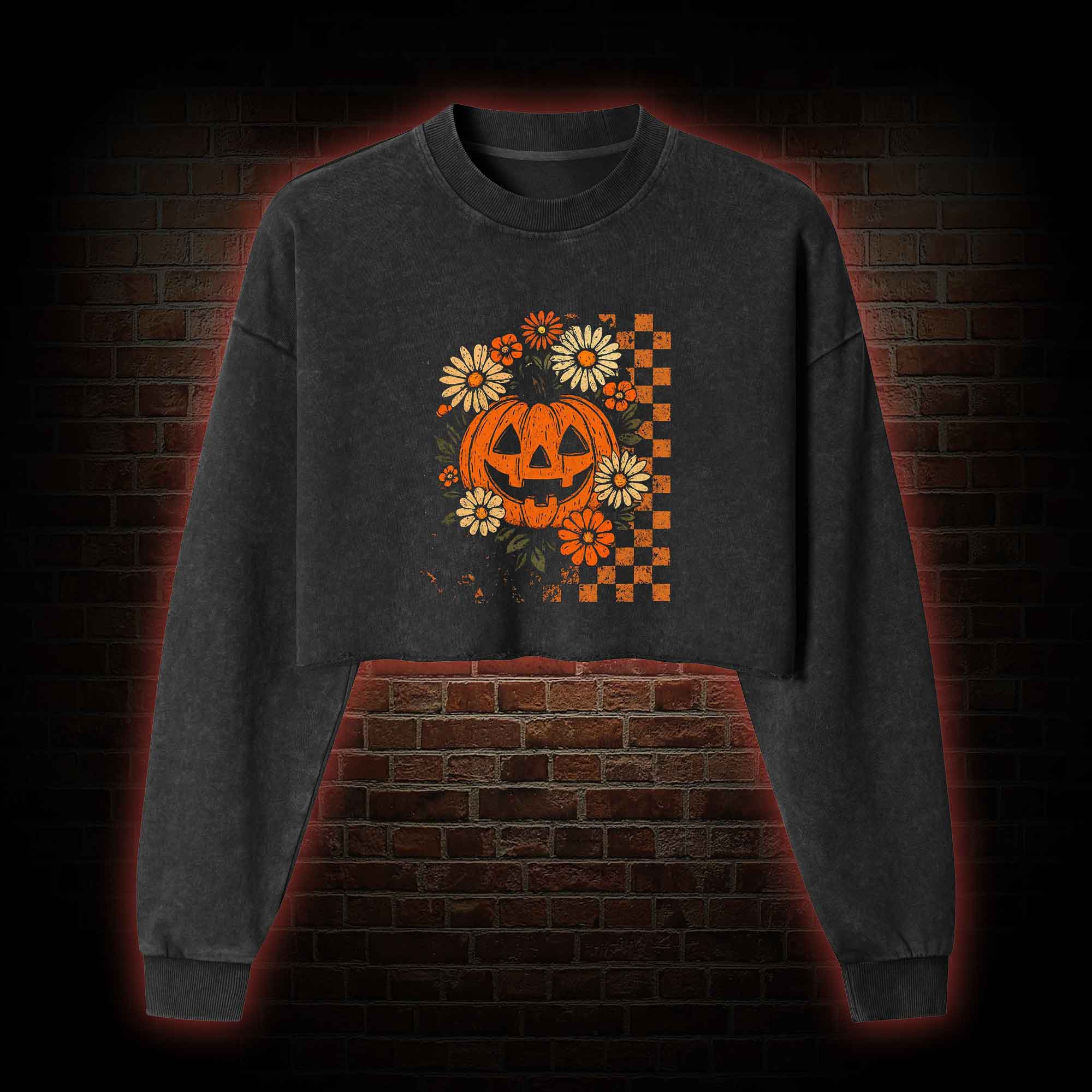 Groovy Pumpkin Washed Cropped Sweatshirts