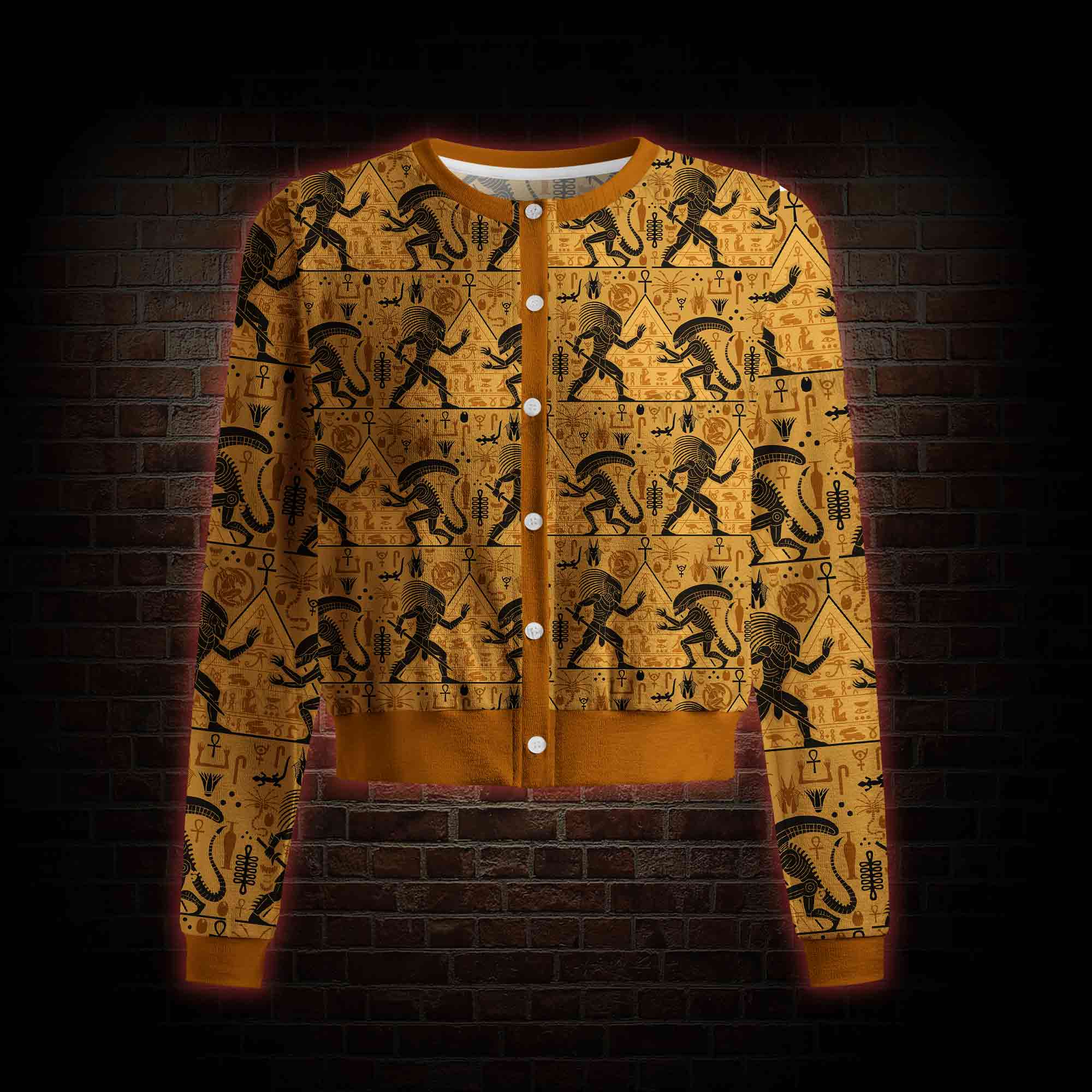 Egyptian Mural Warrior Pyramid Cardigan Sweaters