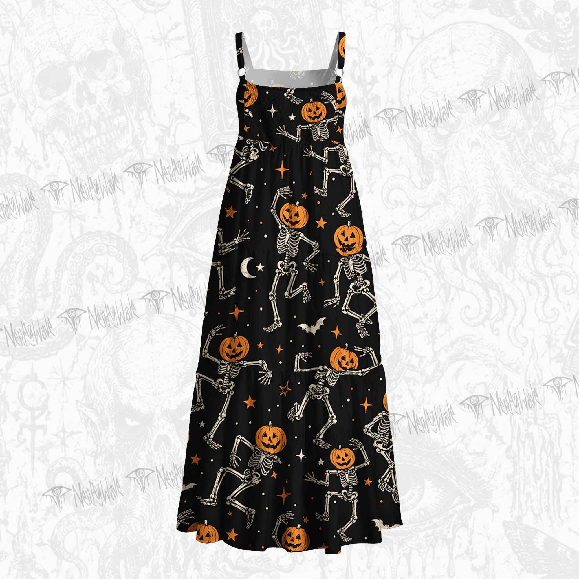 Dancing Pumpkin Skeleton Wide Straps Maxi Dress