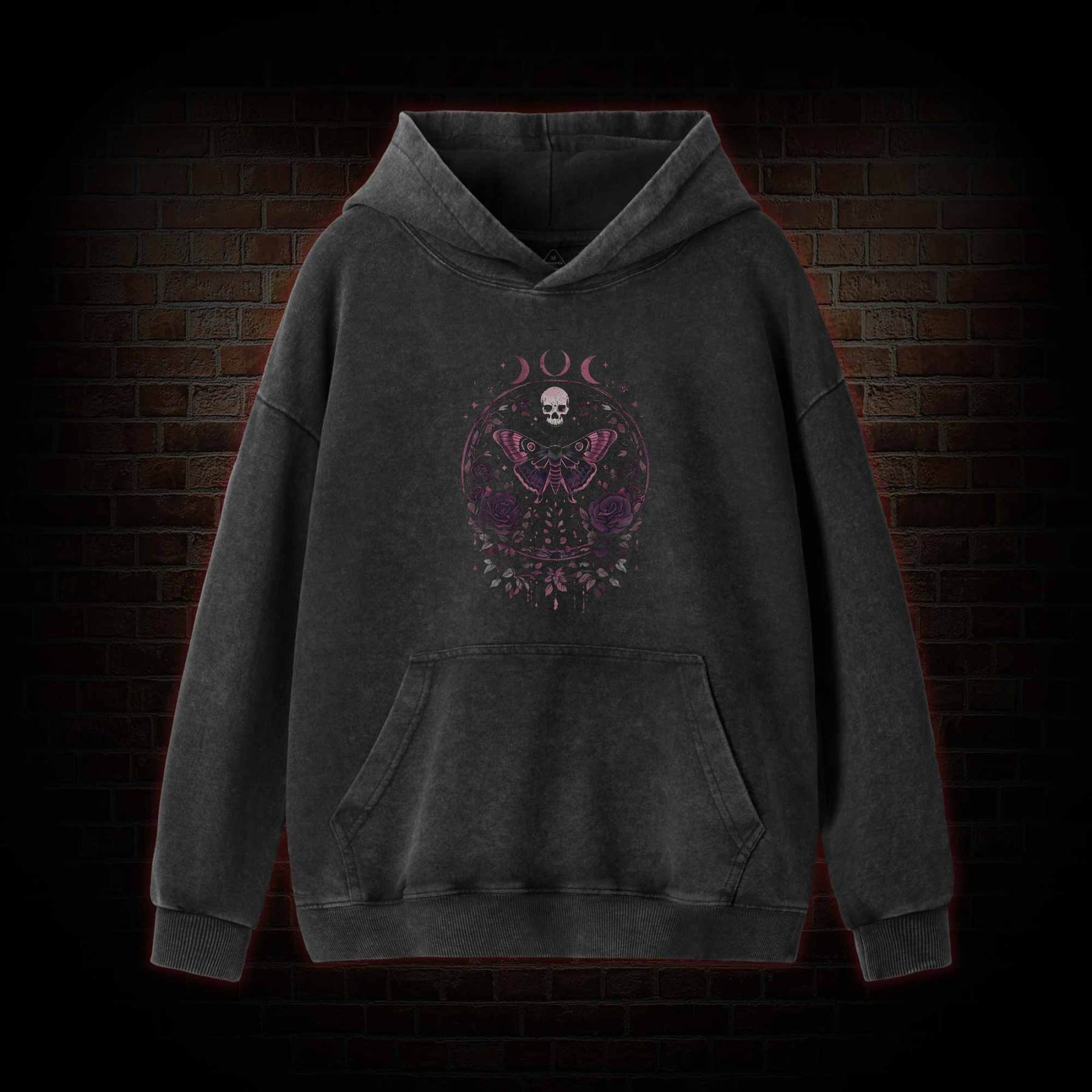 Floral Goth Moth Washed Hoodie