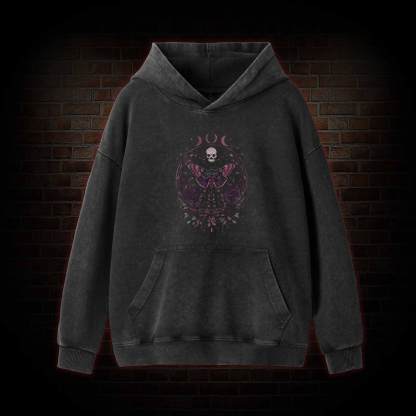 Floral Goth Moth Washed Hoodie