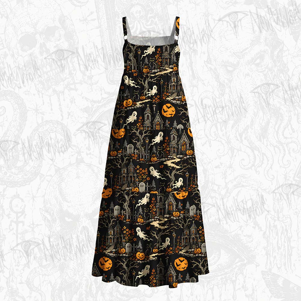 Ghostly Halloween Wide Straps Maxi Dress
