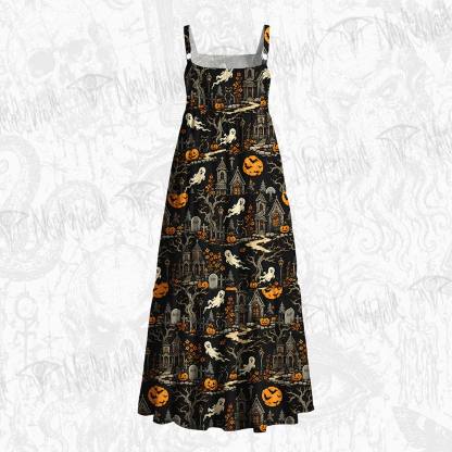 Ghostly Halloween Wide Straps Maxi Dress