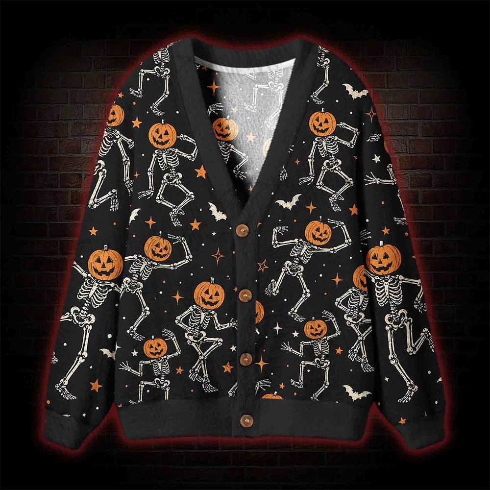 Dancing Pumpkin Skeleton Cardigan Sweater