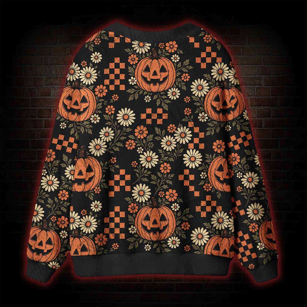 Retro Floral Pumpkin Cardigan Sweater