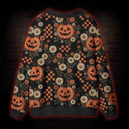 Retro Floral Pumpkin Cardigan Sweater