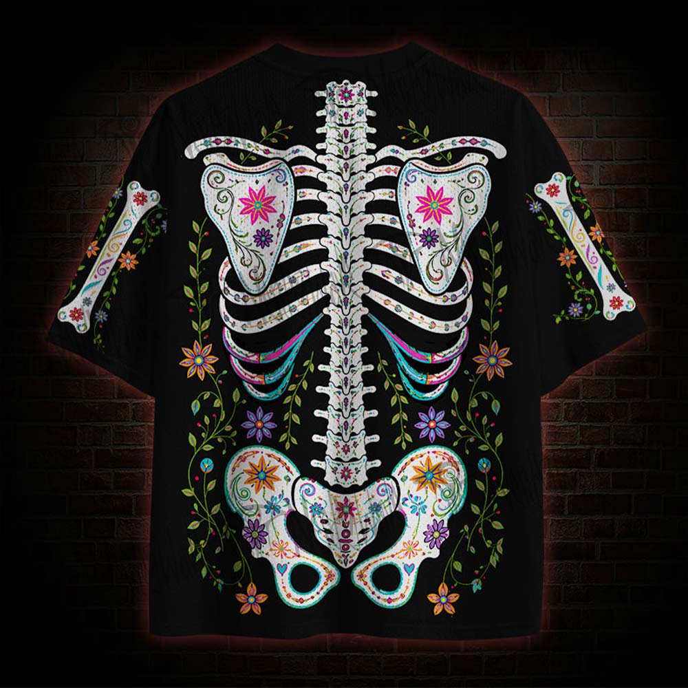 Vibrant Day of the Dead Ribcage Mesh Jersey