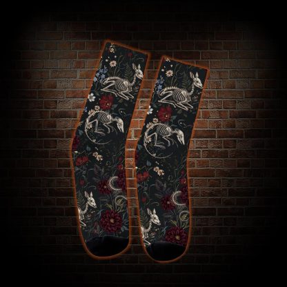 Animal Skeletons and Red Flowers Socks