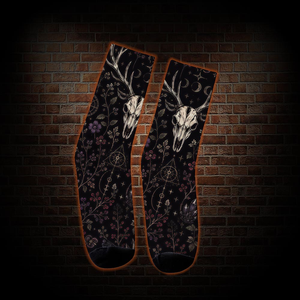 Occult Forest Stag Skull Floral Socks
