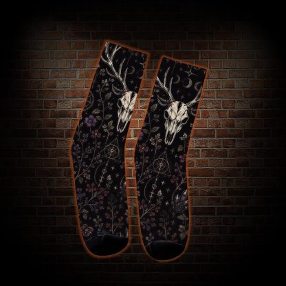 Occult Forest Stag Skull Floral Socks