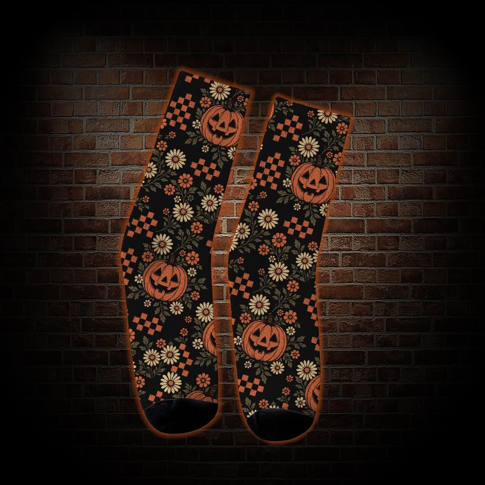 Retro Floral Pumpkin Socks