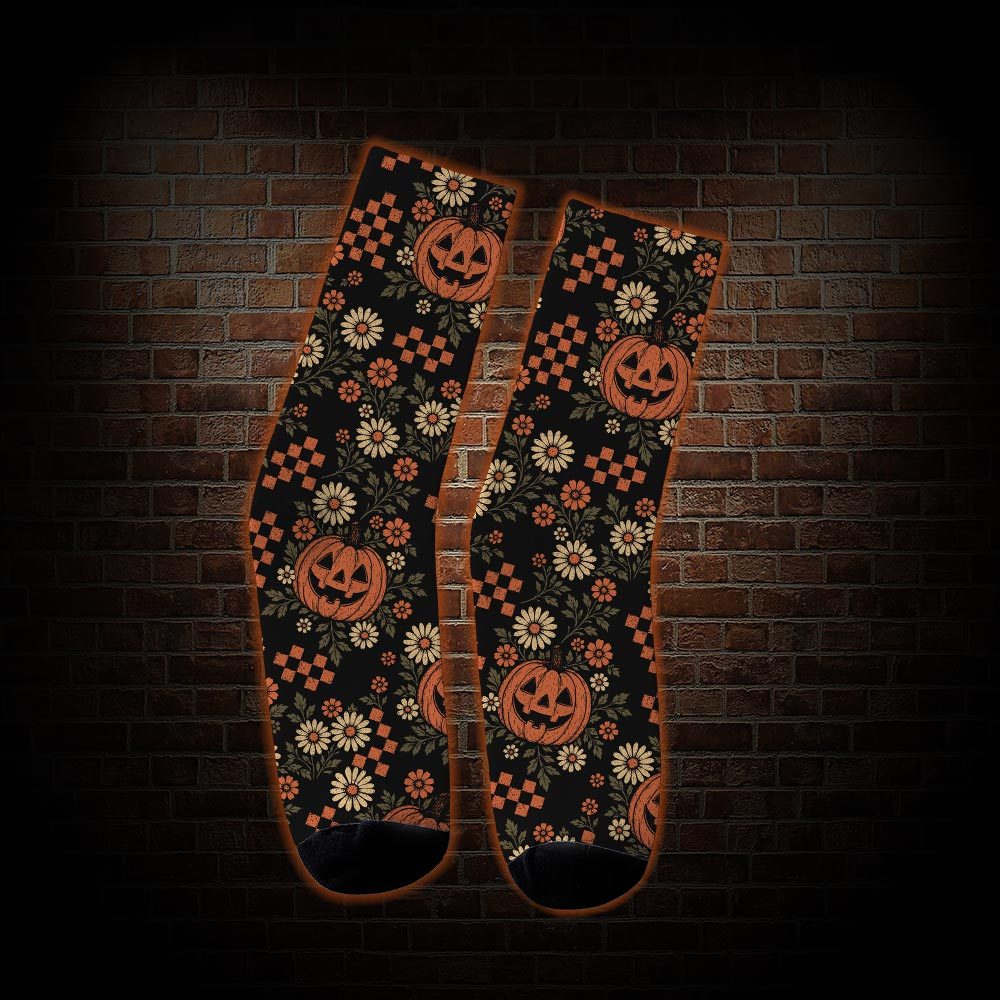 Retro Floral Pumpkin Socks
