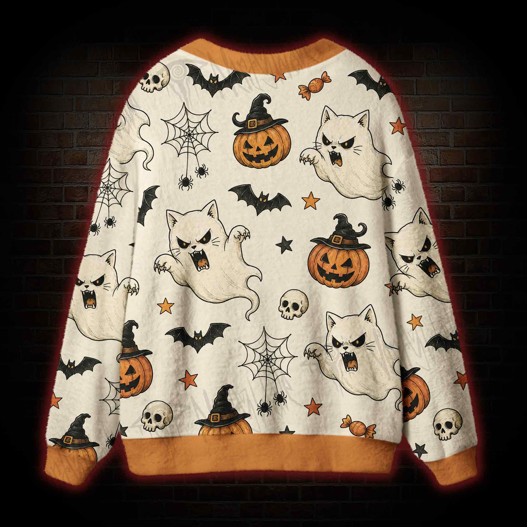 The Meow-ween Ghost Cardigan Sweater
