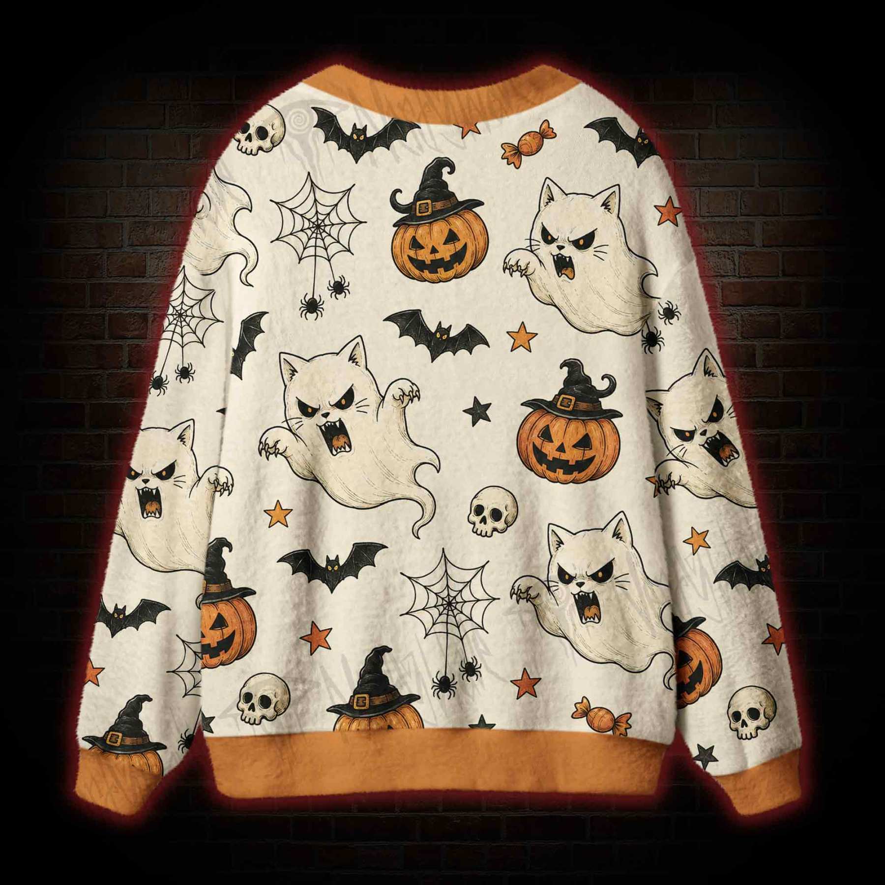 The Meow-ween Ghost Cardigan Sweater