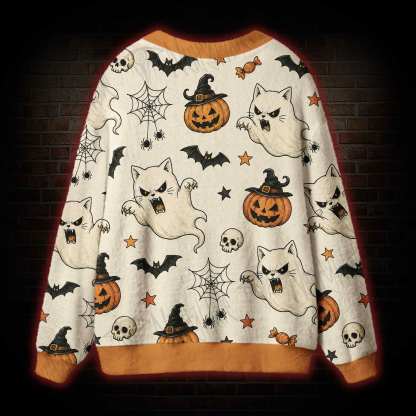The Meow-ween Ghost Cardigan Sweater