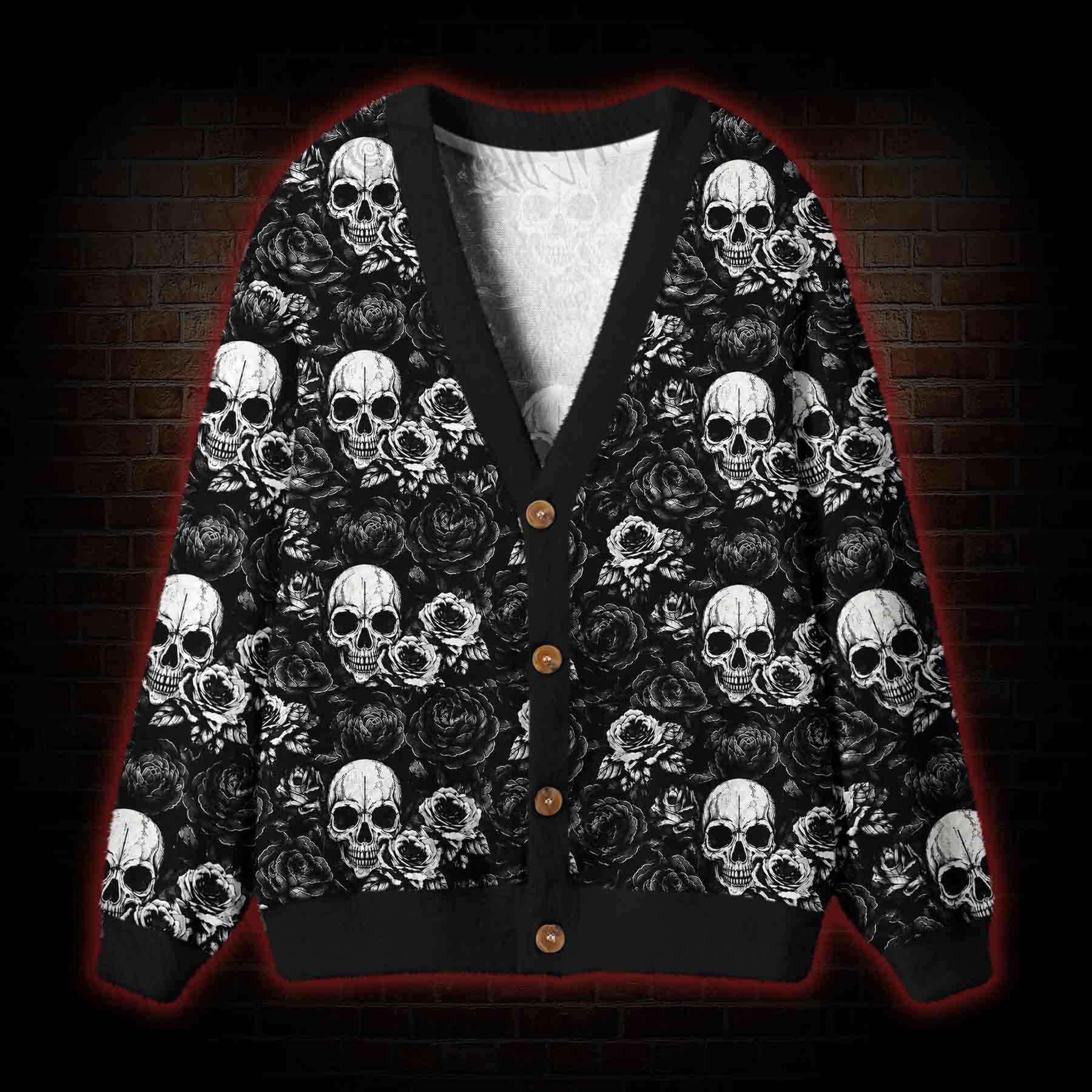 Dark Skull Bloom Cardigan Sweater