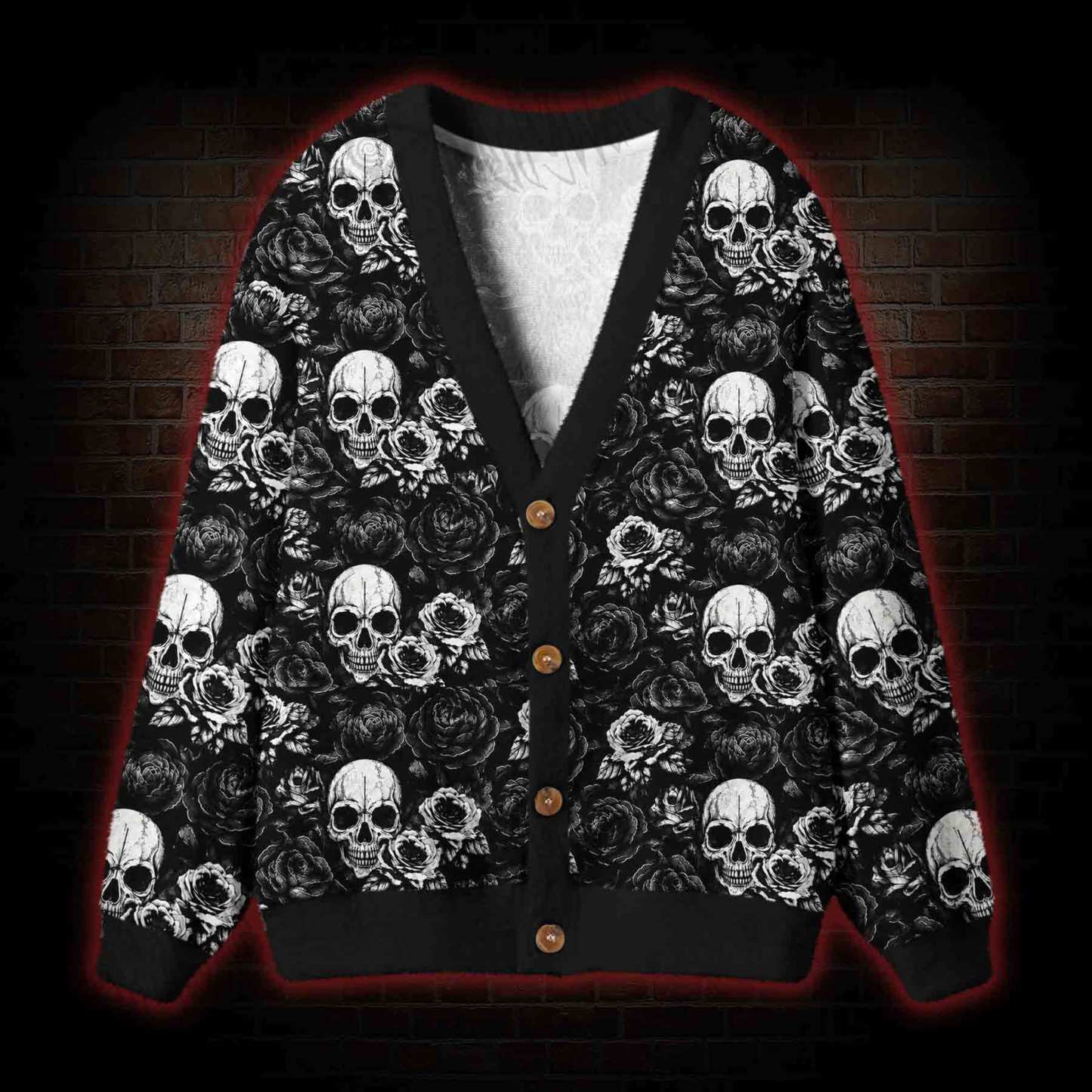 Dark Skull Bloom Cardigan Sweater