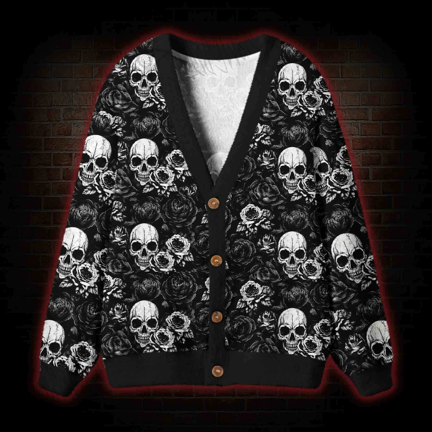 Dark Skull Bloom Cardigan Sweater