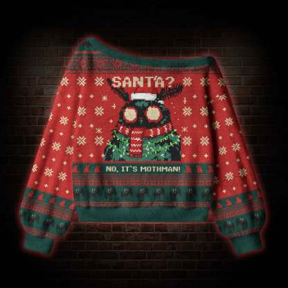 Santa? No It's Mothman Off Shoulder Ugly Sweater