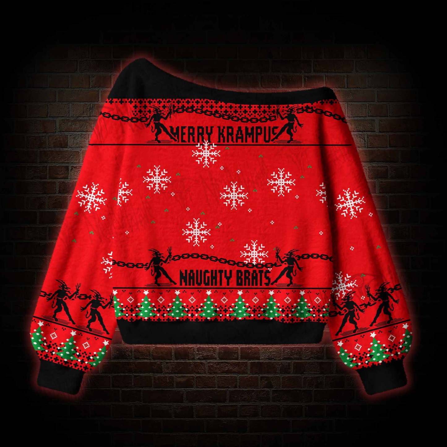 Merry Krampus Naughty Brats Off Shoulder Ugly Sweater