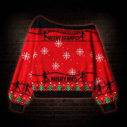 Merry Krampus Naughty Brats Off Shoulder Ugly Sweater