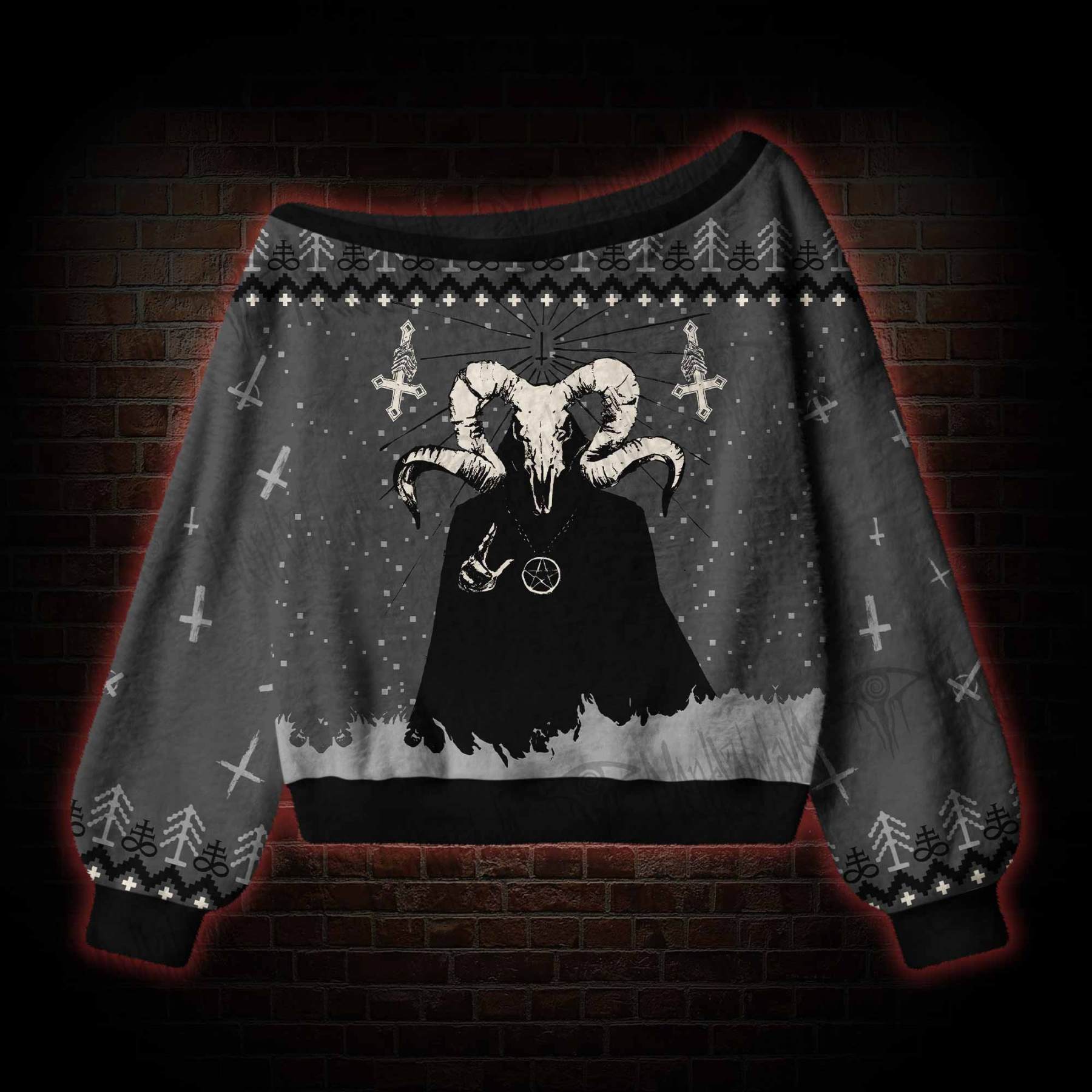 Baphomet Off Shoulder Ugly Sweater