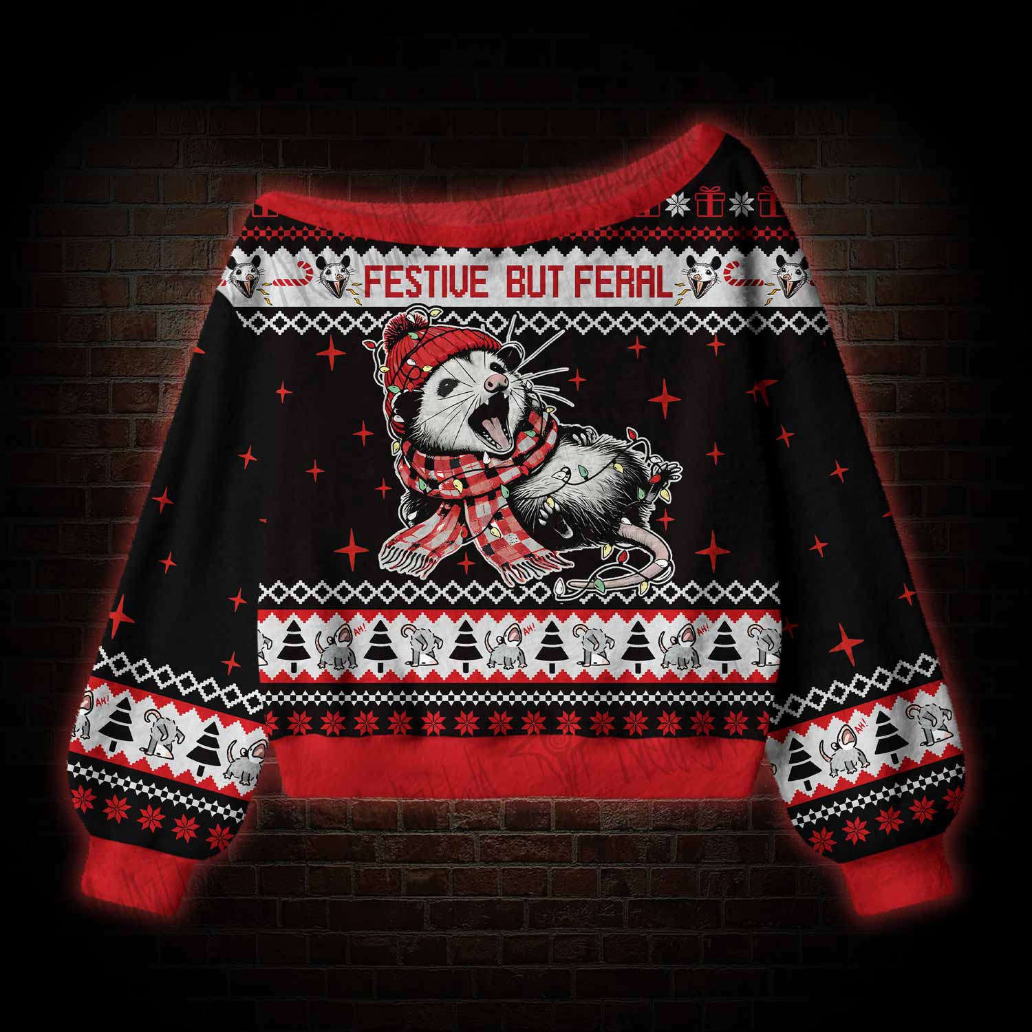 Festive But Feral Off Shoulder Ugly Sweater