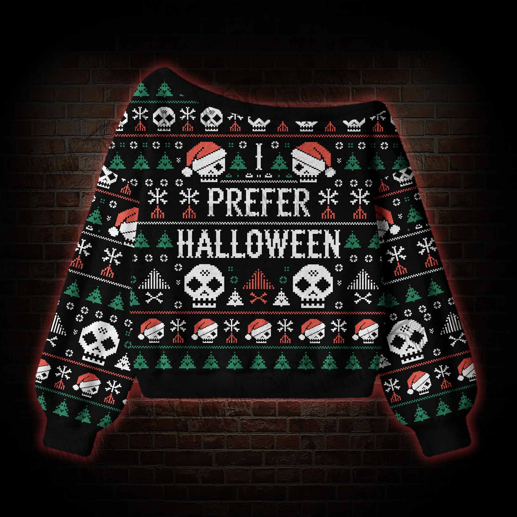 I Prefer Halloween Off Shoulder Ugly Sweater