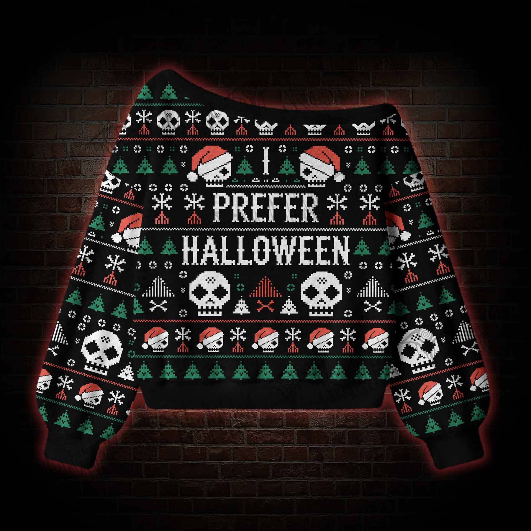 I Prefer Halloween Off Shoulder Ugly Sweater