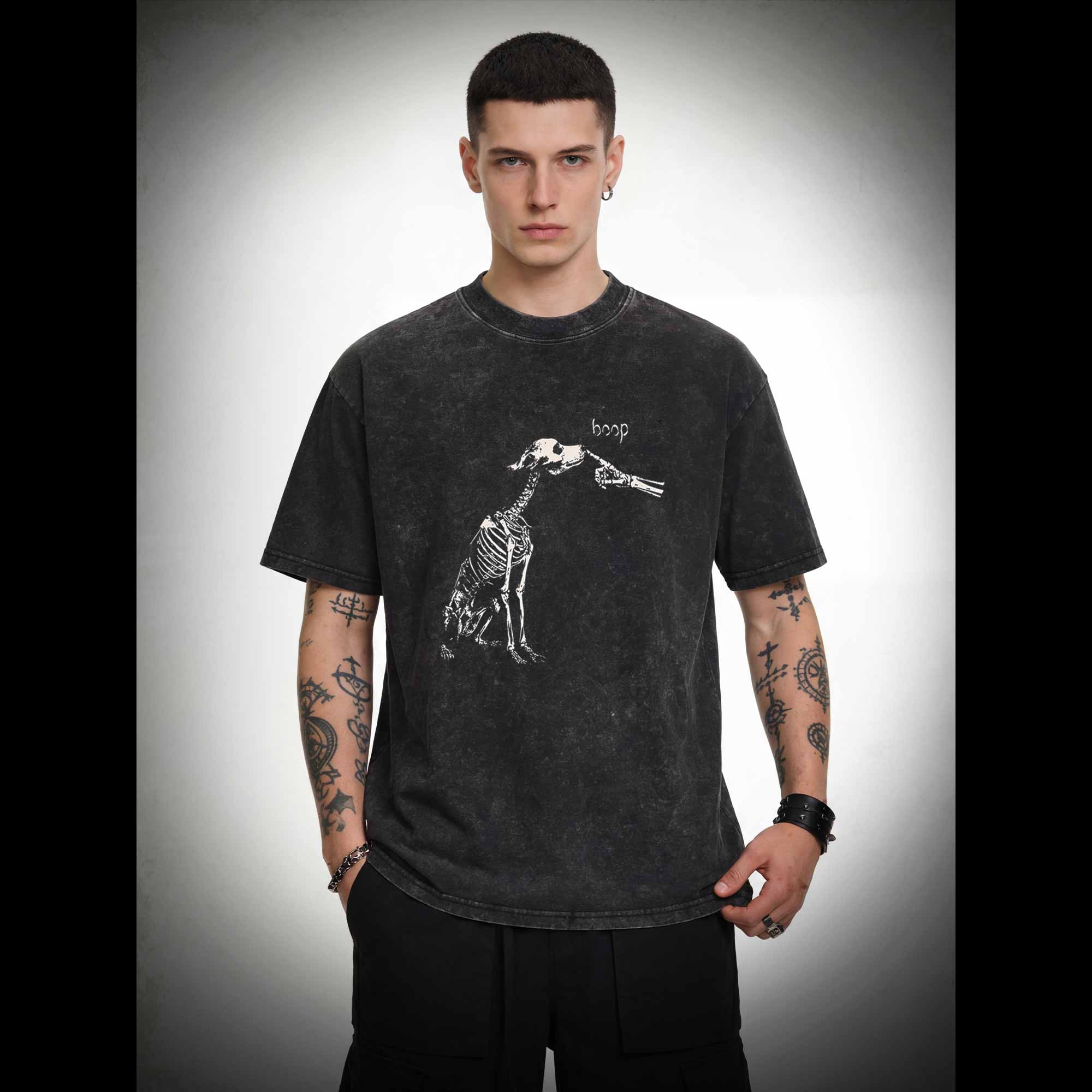 Boop Dog Skeleton Halloween Washed T-shirt