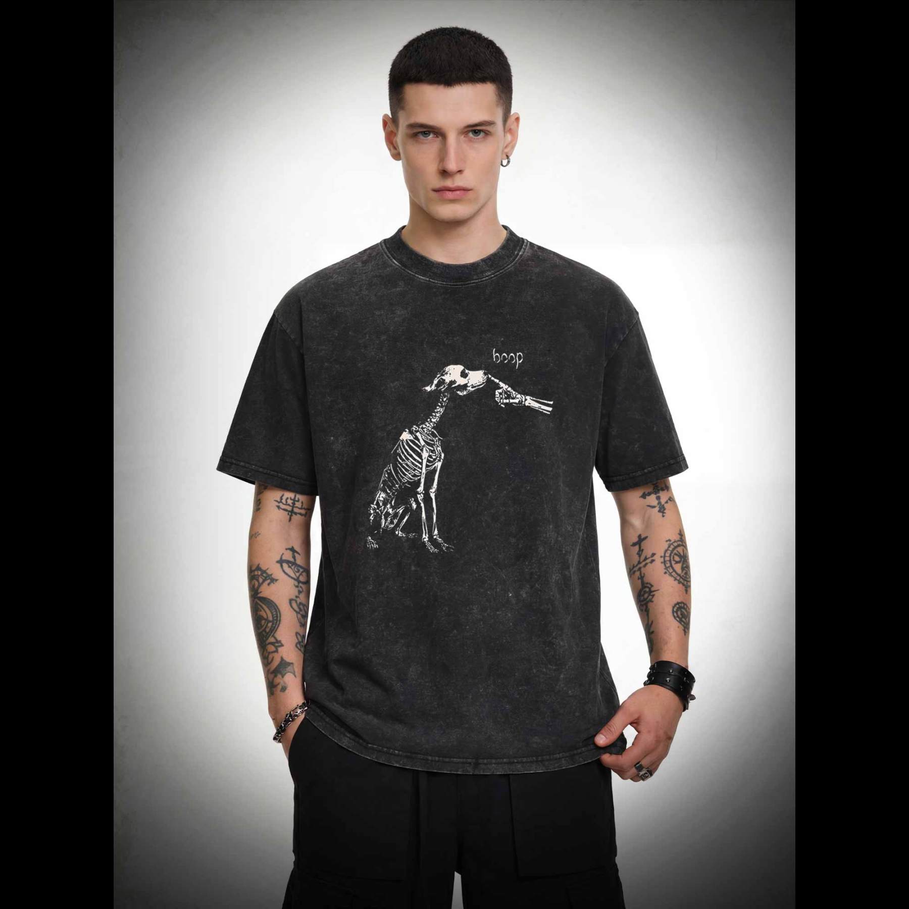 Boop Dog Skeleton Halloween Washed T-shirt