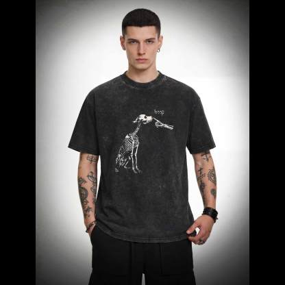Boop Dog Skeleton Halloween Washed T-shirt