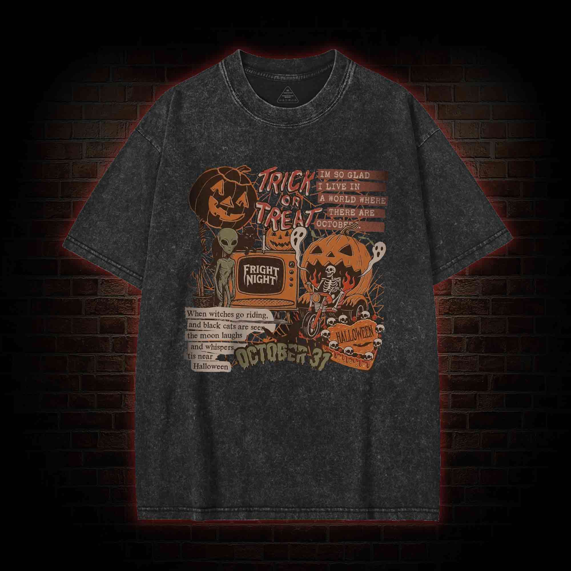 Vintage Halloween Collage Washed T-shirt