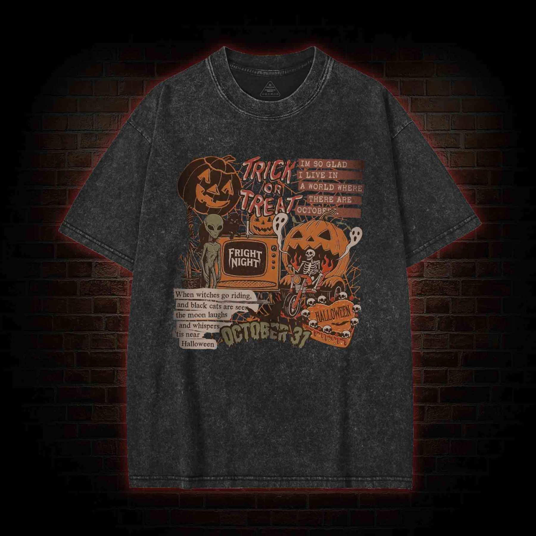 Vintage Halloween Collage Washed T-shirt