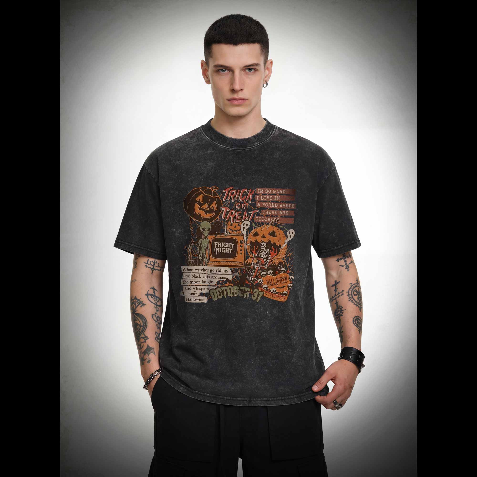 Vintage Halloween Collage Washed T-shirt