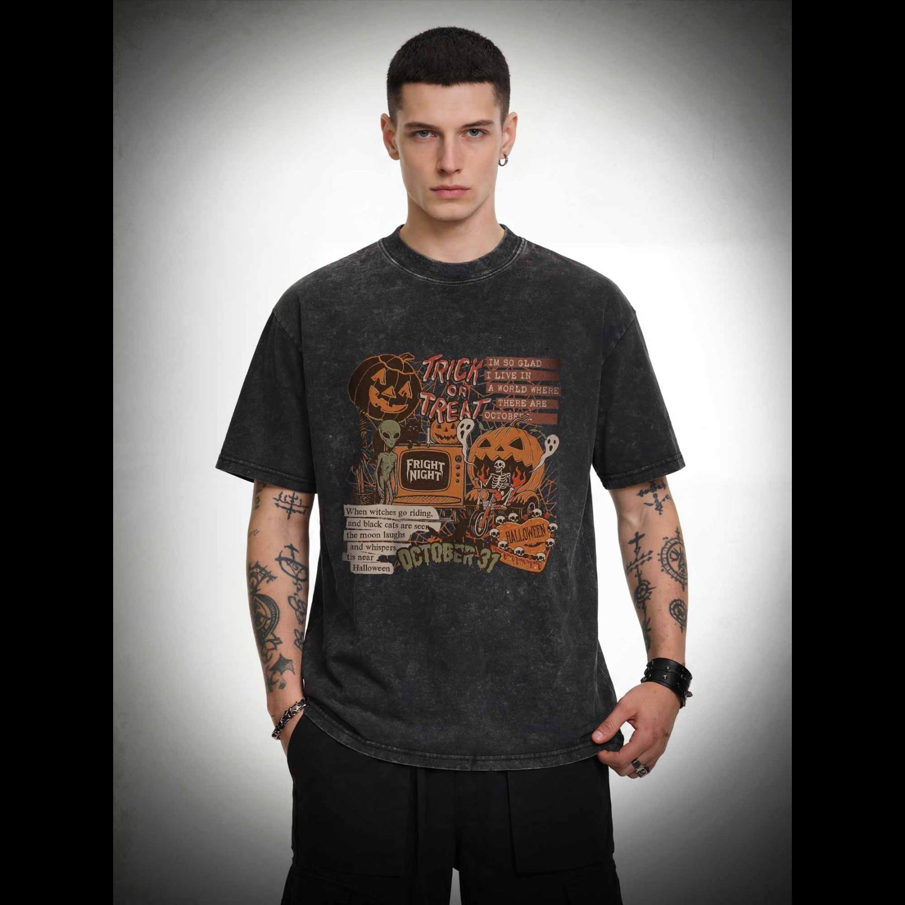 Vintage Halloween Collage Washed T-shirt