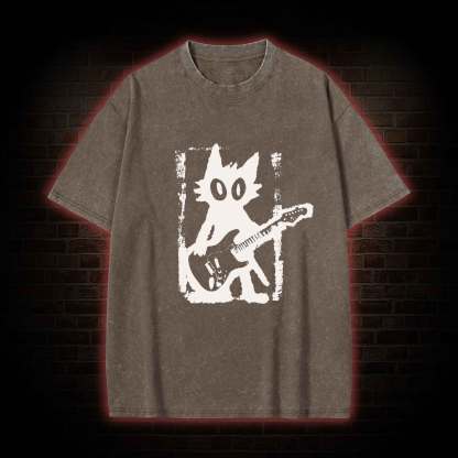 Rock and Roll Cat Washed T-shirt