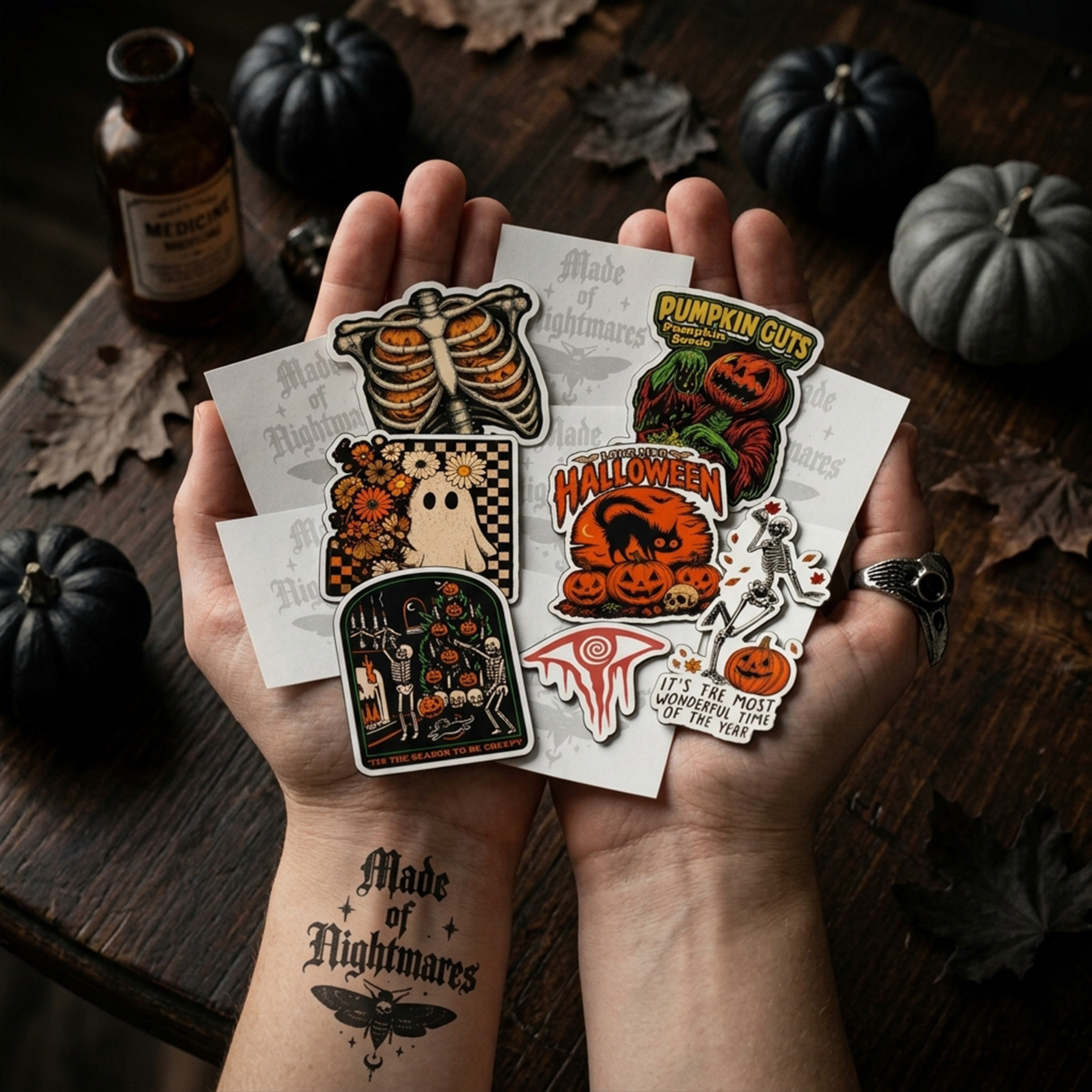 Temporary Tattoo & Halloween Sticker (A5 Hole Page) Set