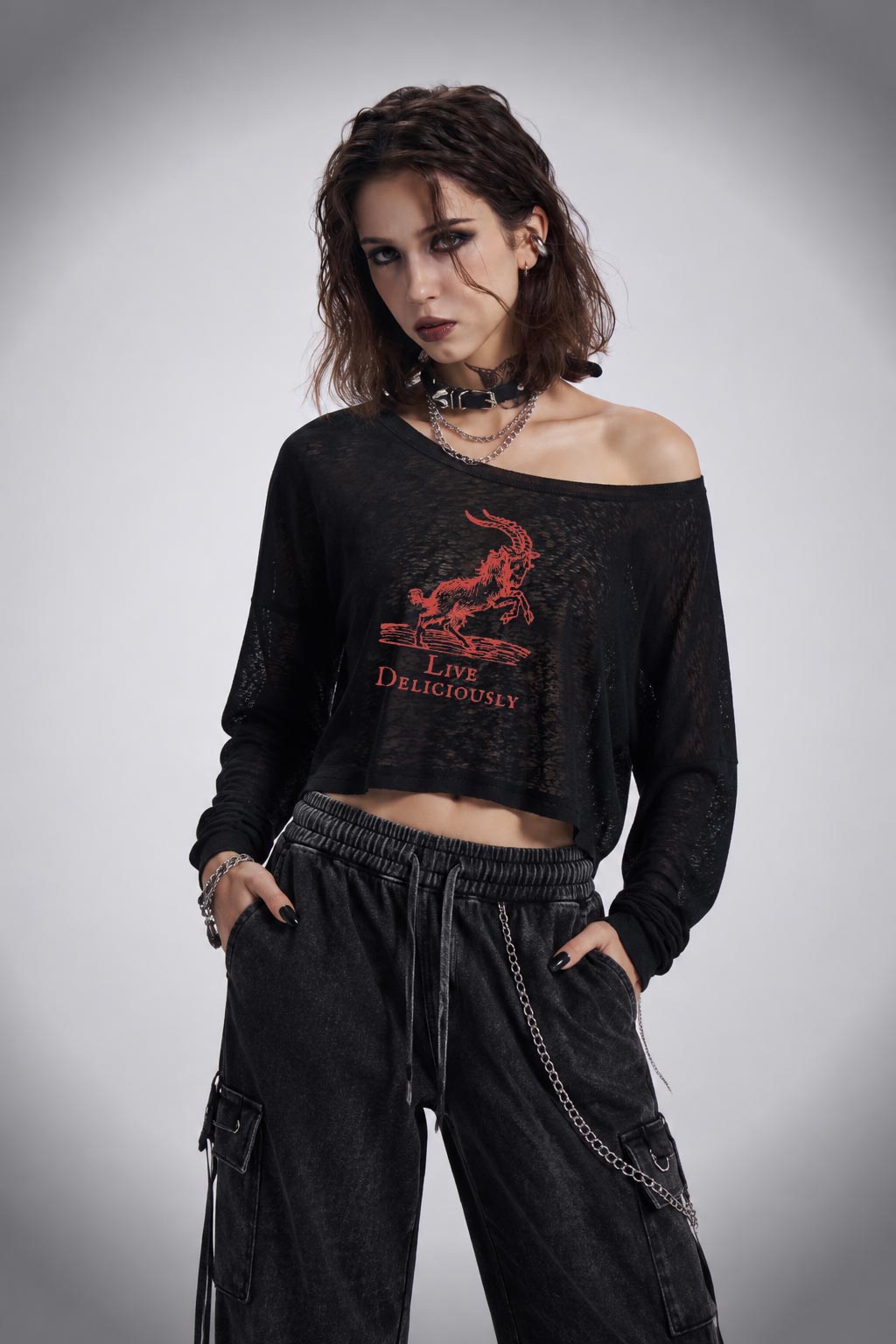 Live Deliciously Off Shoulder Long Sleeve Top