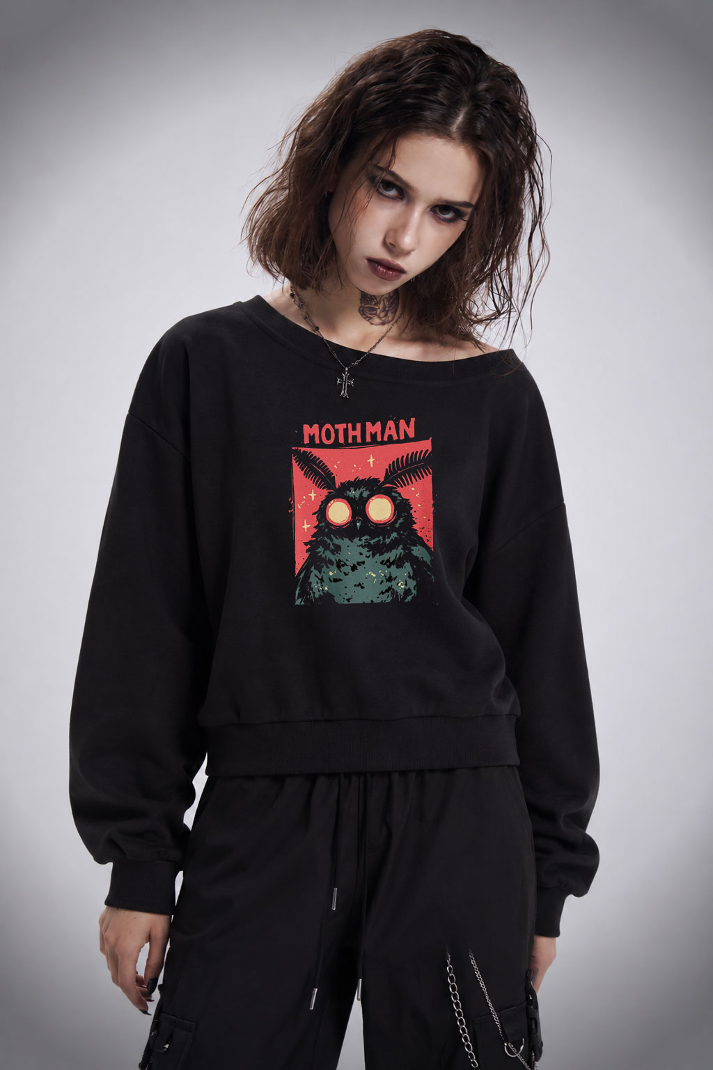 Cryptid Mothman Off Shoulder Sweatshirt