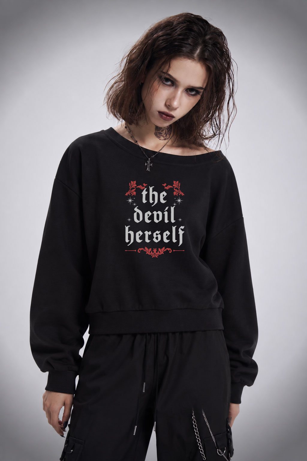 The Devil Herself Greek mythology Off Shoulder Sweatshirt