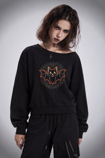 Spooky Bat Off Shoulder Sweatshirt