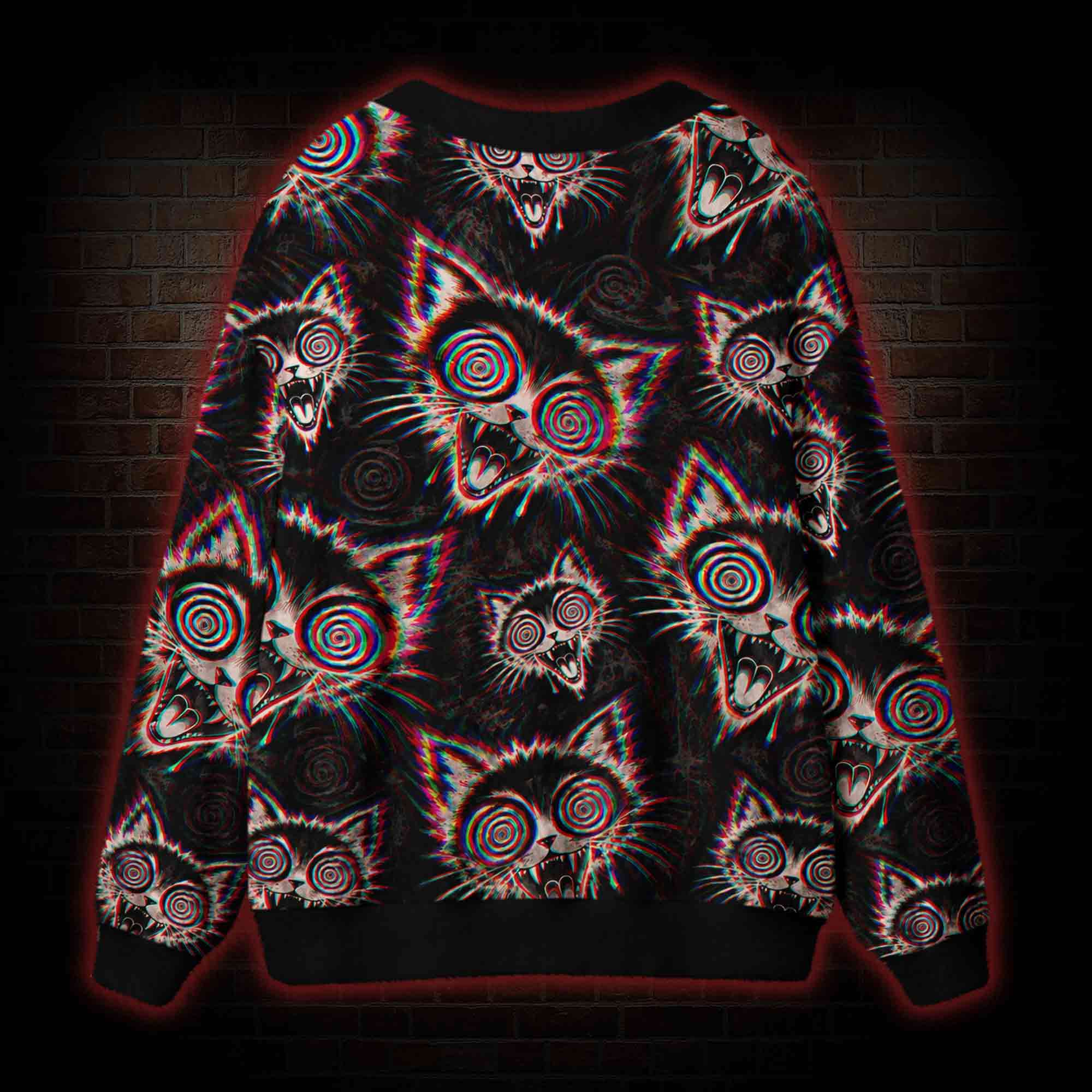 Psychedelic Trippy Cat Cardigan Sweater