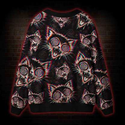 Psychedelic Trippy Cat Cardigan Sweater