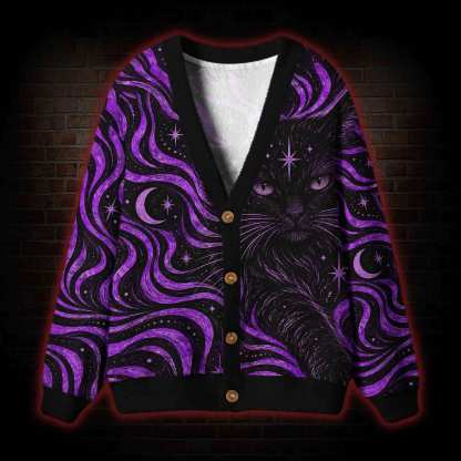 Mystical Black Cat Cardigan Sweater