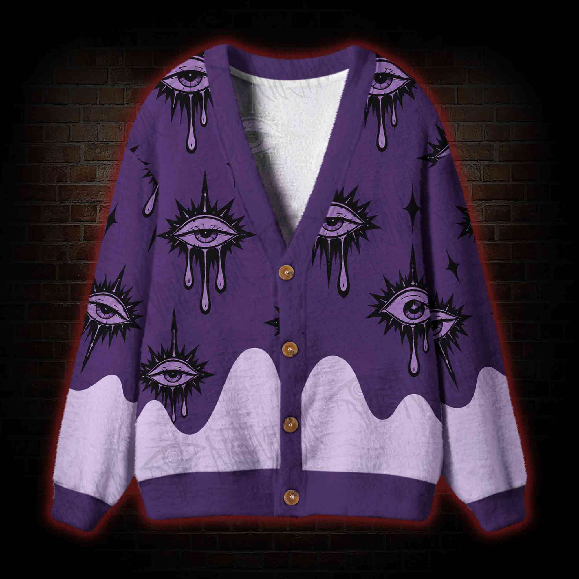 Gothic Crying Eye Purple Cardigan Sweater