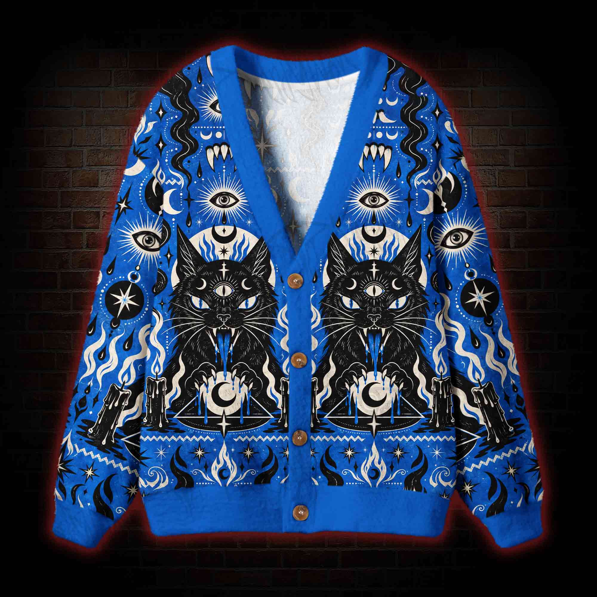 Gothic Celestial Black Cat Cardigan Sweater