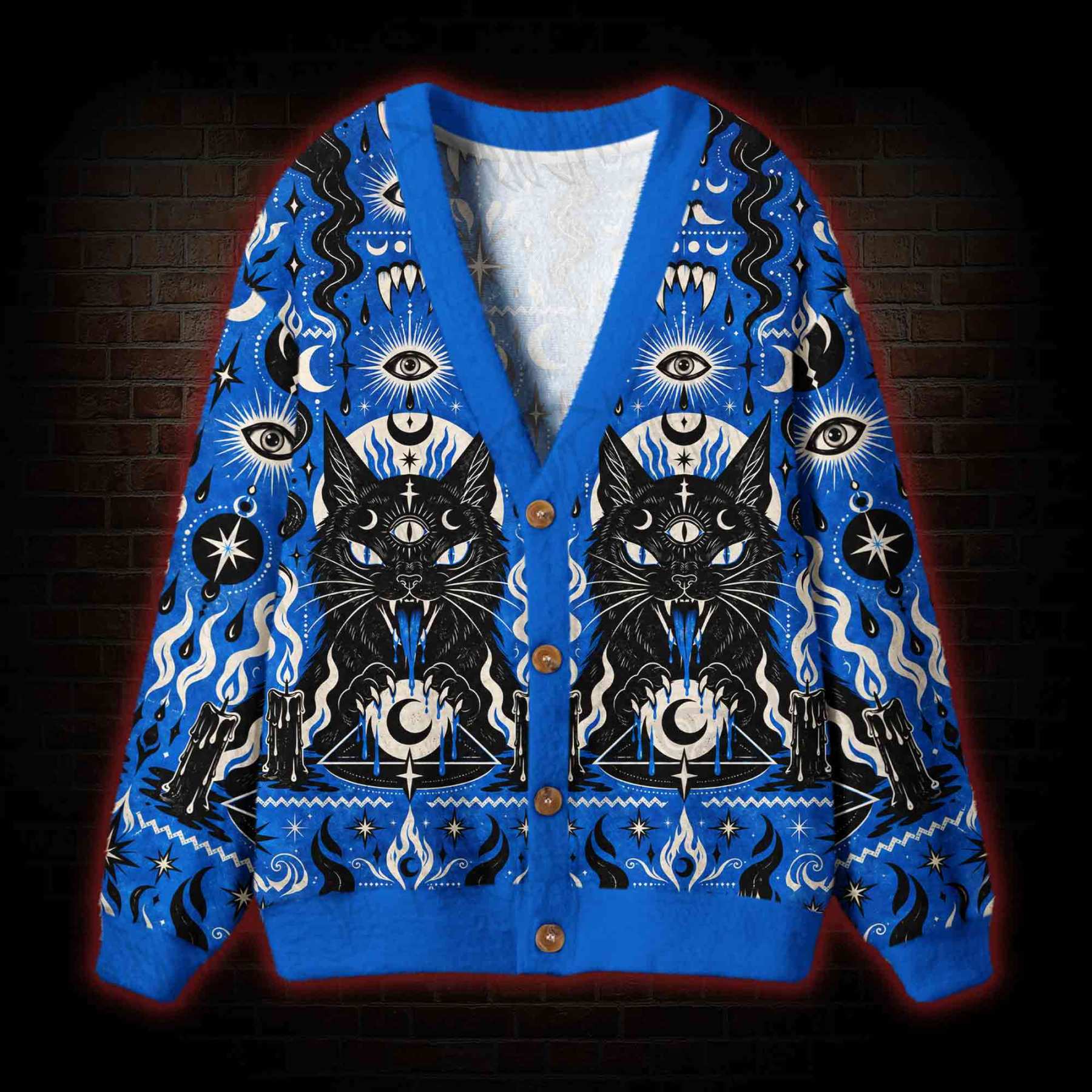 Gothic Celestial Black Cat Cardigan Sweater